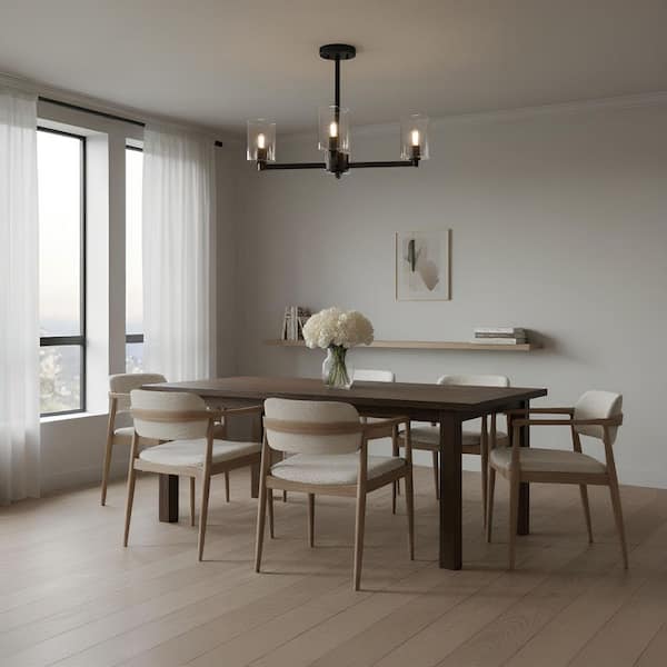 Fullton 20 in. Modern 3-Light Indoor Dimmable Midnight Black Semi-Flush Ceiling Mount Light with Clear Glass Shades