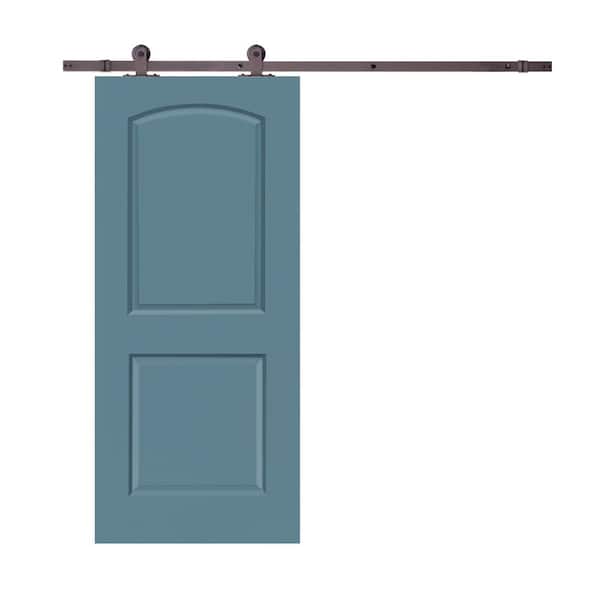 CALHOME 30 in. x 80 in. Dignity Blue Stained Composite MDF 2 Panel Round Top Interior Sliding Barn Door with Hardware Kit