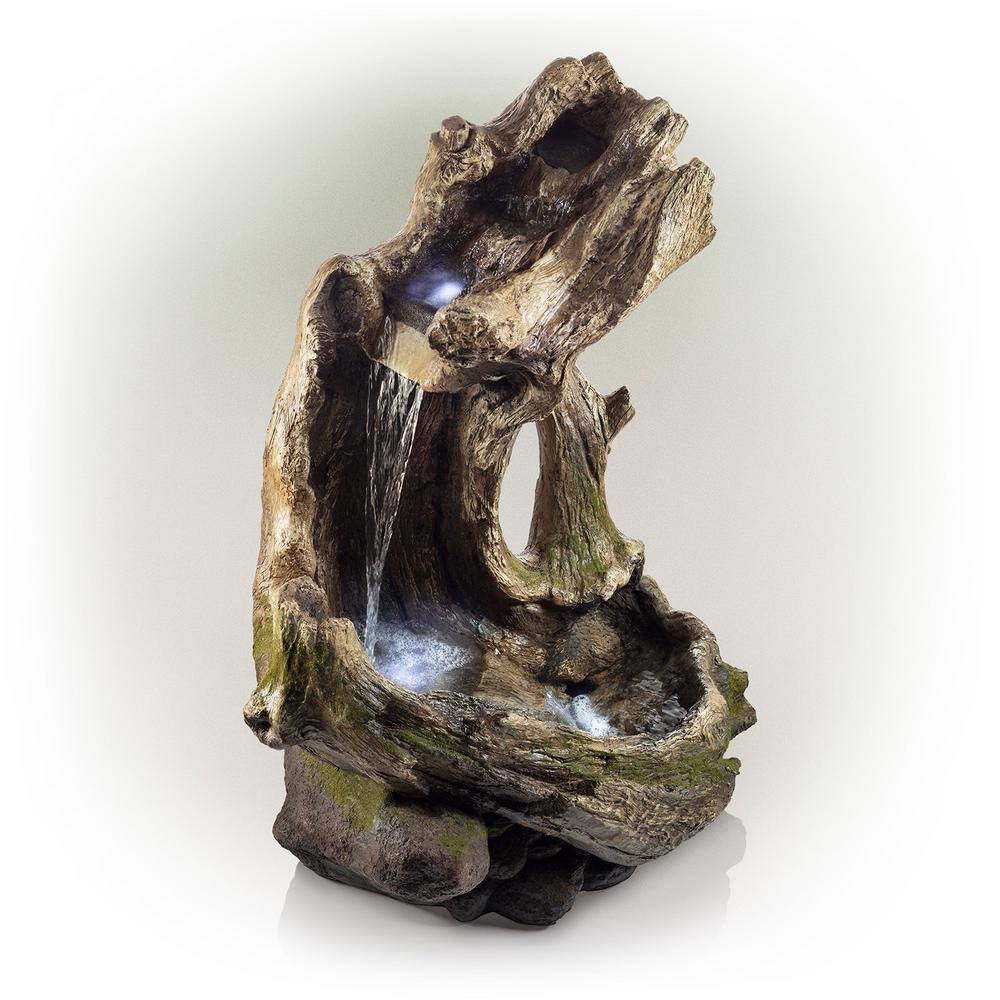 Curved Log Rainforest Waterfall Fountain with LED Lights