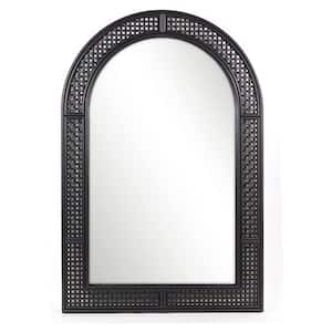 Rattan-Style Black Arched Wall-Mounted Mirror, 24 in. x 36 in.