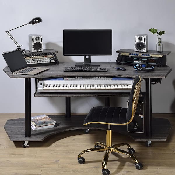 Acme Furniture Eleazar 40 in. Curve Black Oak Metal Music Recording Studio  Computer Desk 92890 - The Home Depot