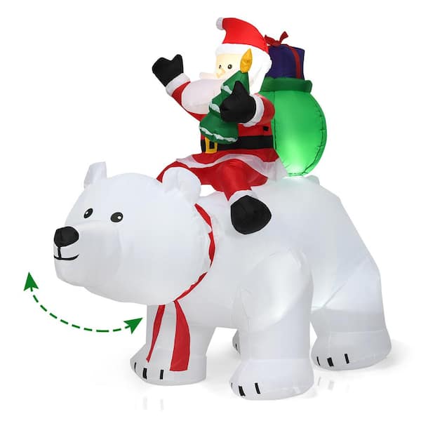 Costway 6.5 ft. Pre-Lit LED Lights Christmas Inflatable Santa Riding Polar Bear Christmas Inflatable Shaking Head LED Lights