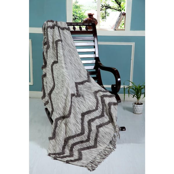 Unbranded Zig Gray / Beige All Natural Cotton Throw Blanket