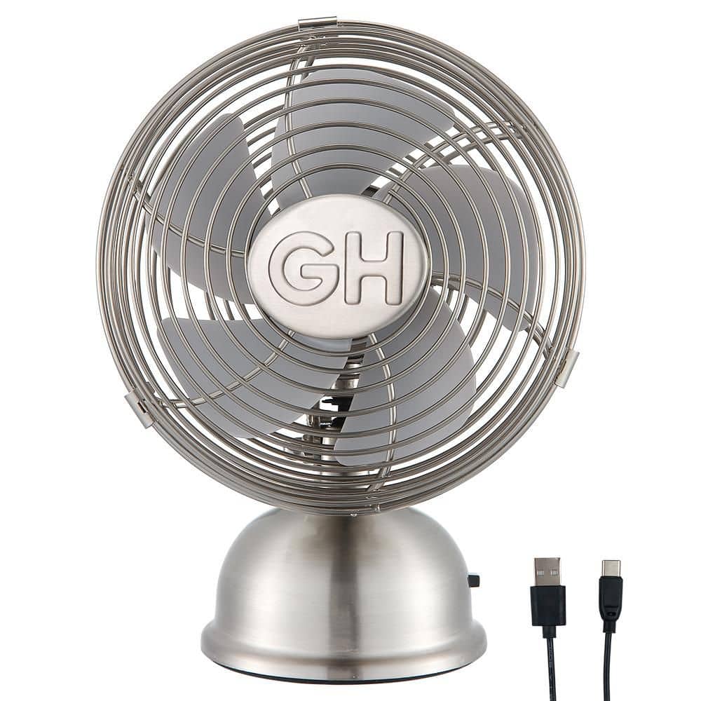 All-Metal 5 in. Oscillating Personal Desk Laptop Nightstand USB Fan with Adjustable Tilt in Brushed Nickel price history on PriceWatchPro