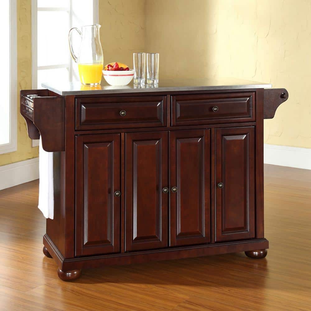 Vintage Mahogany 46" Kitchen Island with Adjustable Shelving