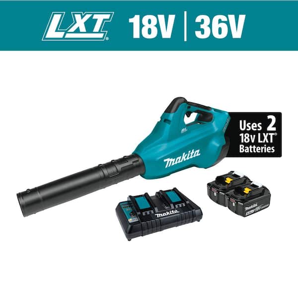 Makita 120 MPH 473 CFM 18V X2 (36V) LXT Lithium-Ion Brushless Cordless Leaf Blower Kit with 2 Batteries 5.0Ah and Charger