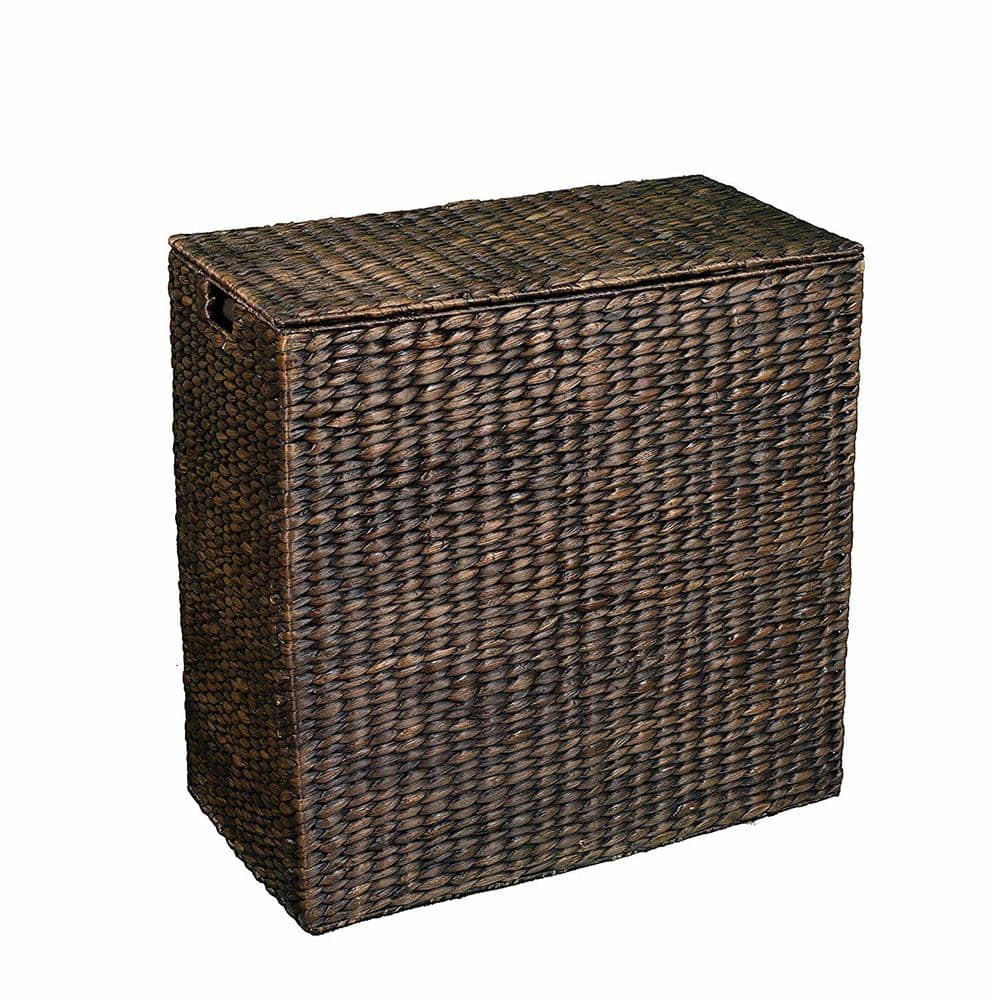 Espresso Water Hyacinth Double Laundry Hamper with Lid
