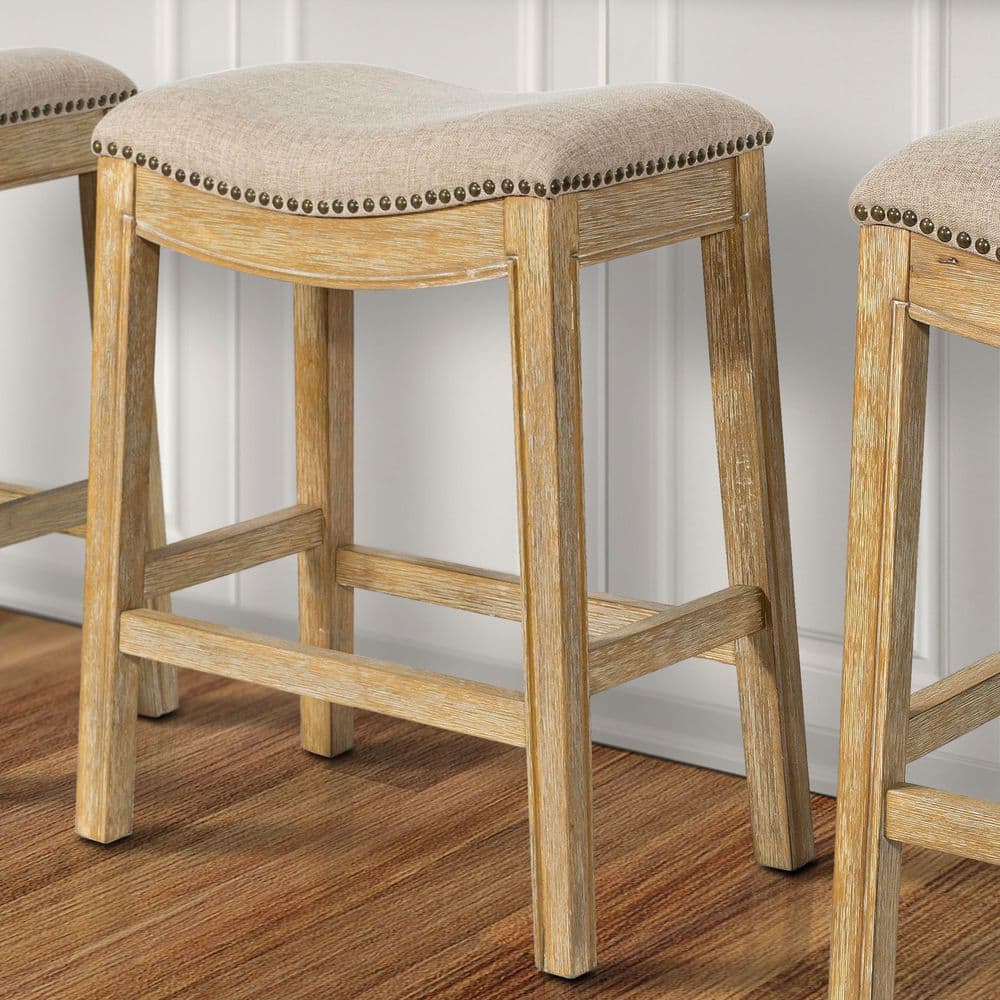 Sadie 26in. H Saddle Natural Wood Counter-Height Barstool with Cream Fabric