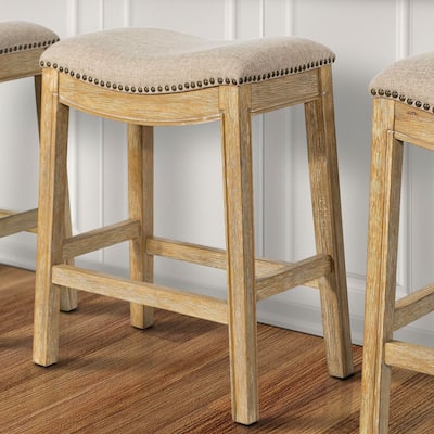 Sadie 26in. H Saddle Natural Wood Counter-Height Barstool with Cream Fabric