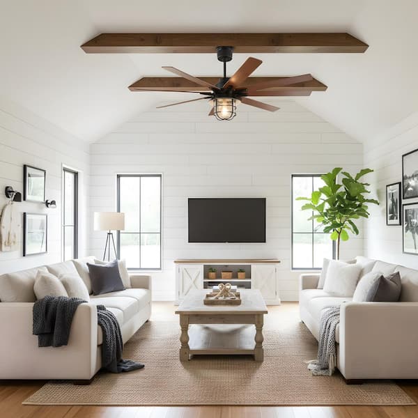 66 in. Indoor Downrod Black Ceiling Fan with Light Kit and Two Color Fan Blade