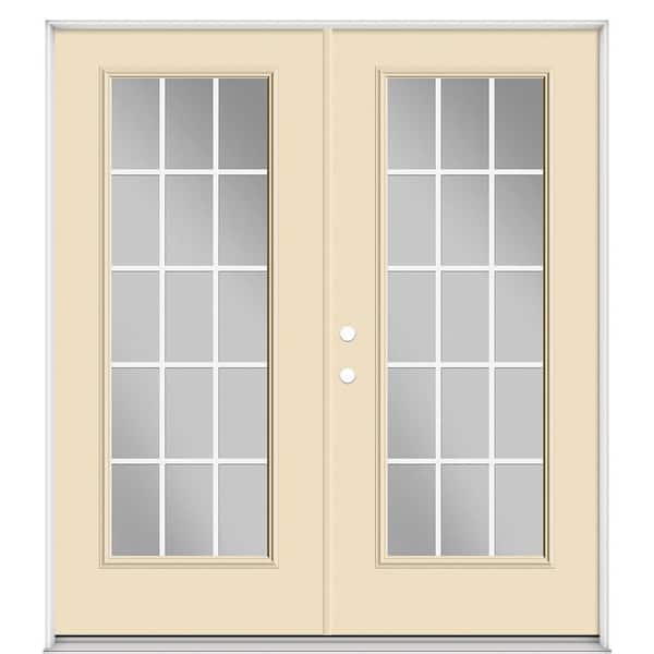 Masonite 72 in. x 80 in. Fiberglass Prehung Right-Hand Inswing GBG 15-Lite Clear Glass Patio Door with Vinyl Frame