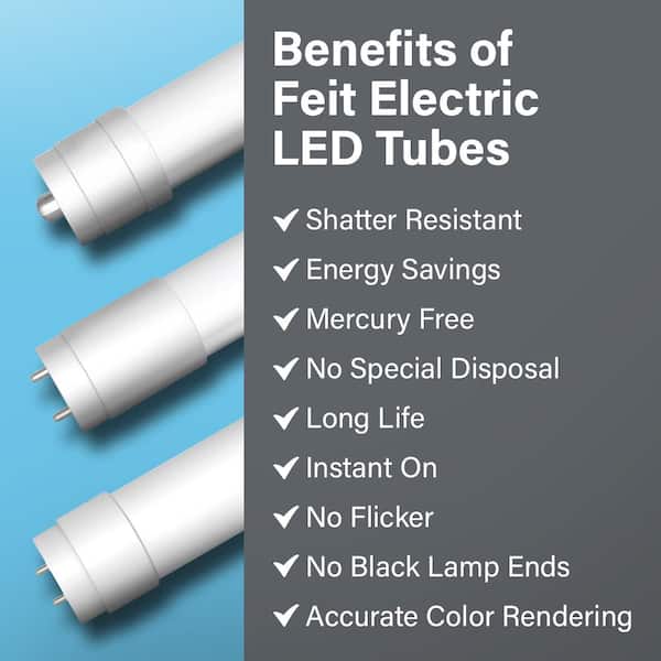 Feit Electric 10-Pack 4ft T8 LED Tube Lights – 32W Equivalent, 18W, 1800 Lumens, 5000K Daylight, Plug & Play Type A, Ballast Compatible
