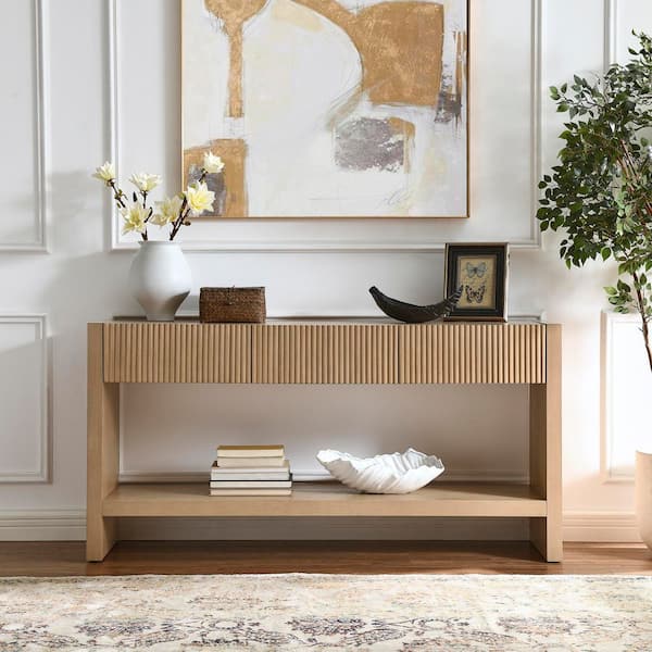 Manzanita 60 in. Light Oak Rectangle Veneer Wood Top Console Table