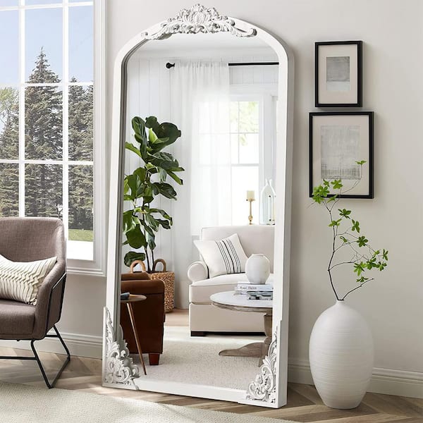 NEUTYPE 28 in. W x 67 in. H Classic Arch-Top Wood Framed White Full-Length Floor Mirror