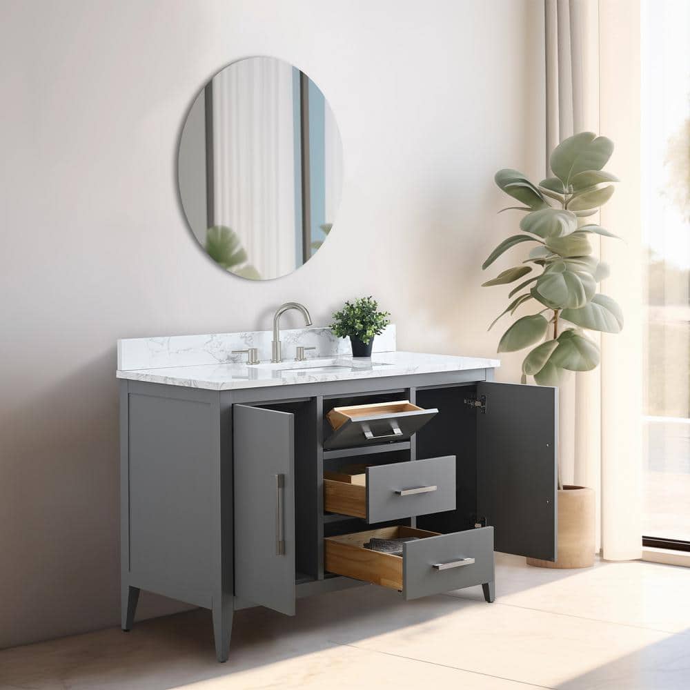48" Cashmere Gray Single Bathroom Vanity with Engineered Marble Top