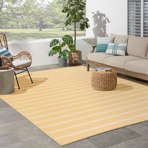 Positano Yellow Ivory 8 ft. x 10 ft. Stripes Contemporary Indoor/Outdoor Area Rug