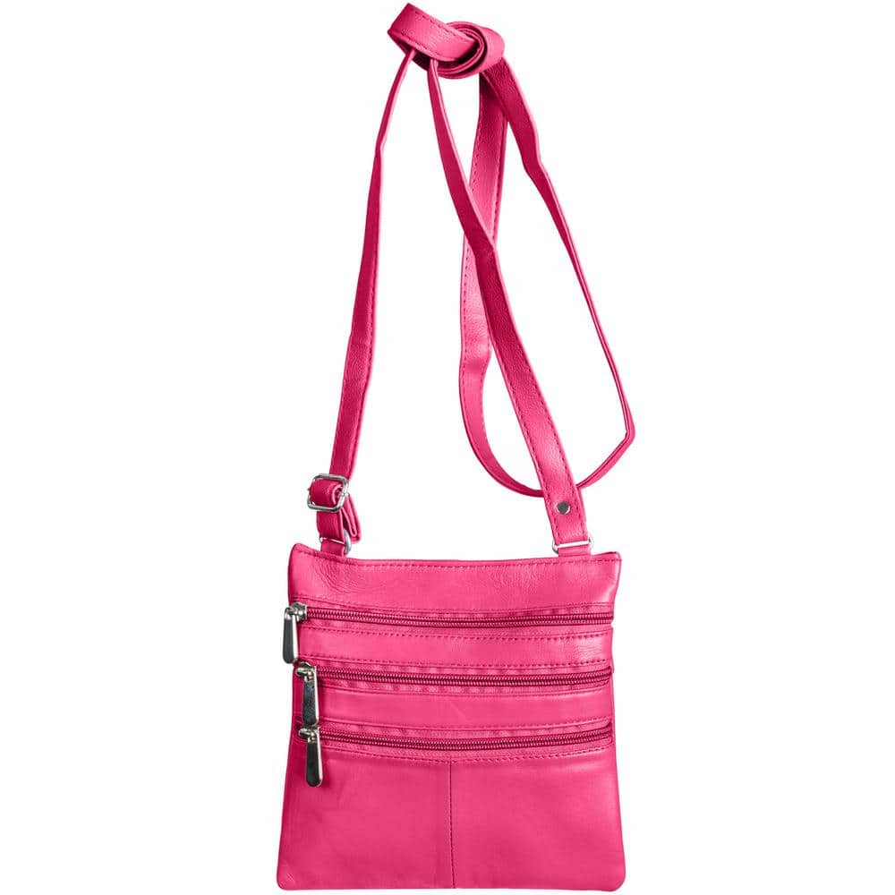CHAMPS Champs Triple Zip Crossbody Pink Leather Tote Bag 1027-PINK ...