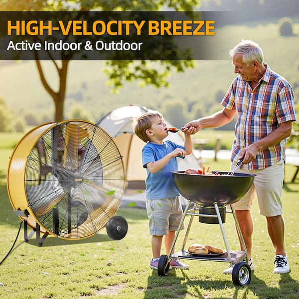 36 in. 2 Speeds Drum Fan in Yellow with Powerful 4/5 HP Motor, Commercial or Industrial Fan, Turbo Blade, Low Noise