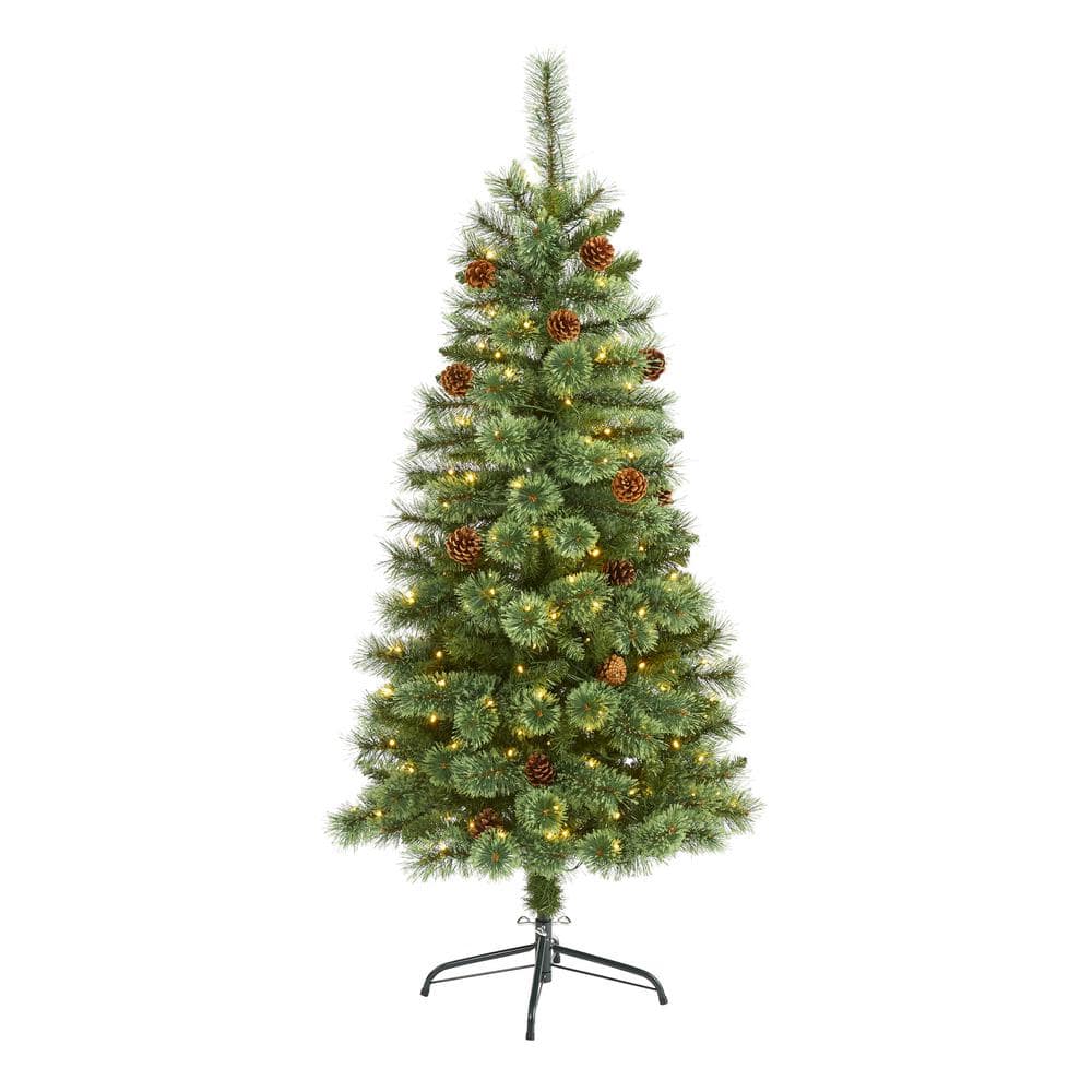 Nearly Natural 5 ft. Pre-Lit White Mountain Pine Artificial Christmas ...