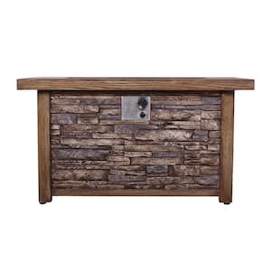 50,000 BTU Brown Rectangle Outdoor Patio Faux Wood Grain Tabletop Stone Texture Base Propane Gas Fire Pit Table