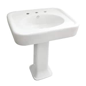 Robert Ceramic Rectangular Vessel Sink with Pedestal Sink Combo in White