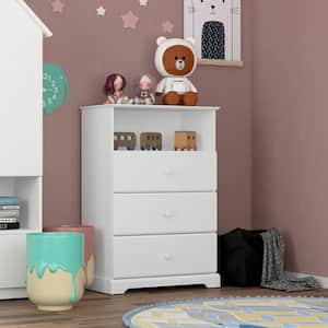 Baylor 3-Drawer White Chest of Drawers 40 in. H x 27.5 in. W x 15.5 in. D with Storage Shelf