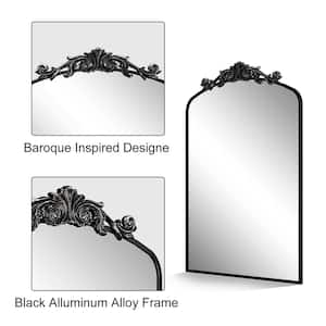 20 in. W x 32 in. H Arch Aluminum Alloy Framed French Cleat Mounted Baroque Wall Decor Bathroom Vanity Mirror in Black