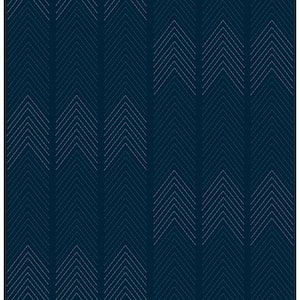 Nyle Dark Blue Chevron Stripes Paper Glossy Non-Pasted Wallpaper Roll