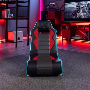 Flash Faux Leather Ergonomic Gaming Floor Rocking Chair with speakers in Black, Armless