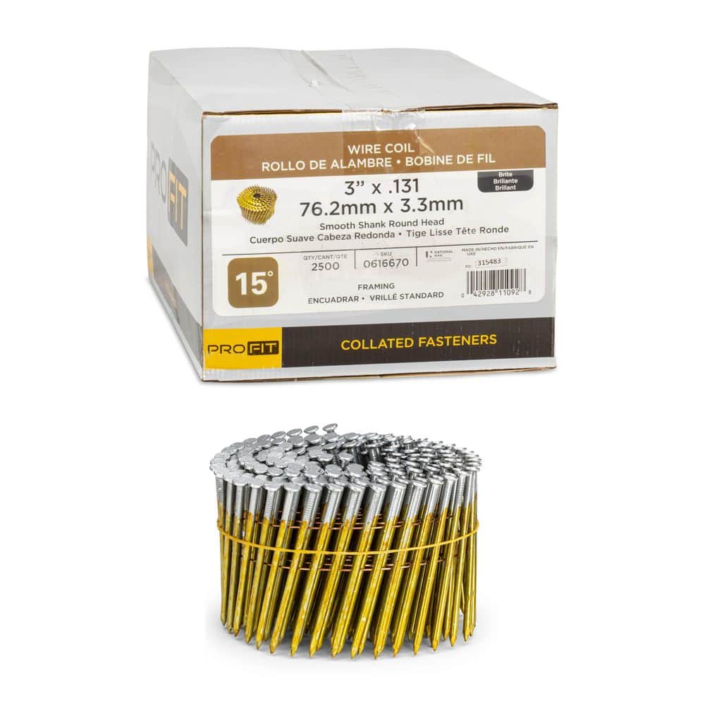 3 in. x 0.131 15-Degree Bright Finish Smooth Shank Wire Coil Framing Nails (2500-Per Box) price history on PriceWatchPro