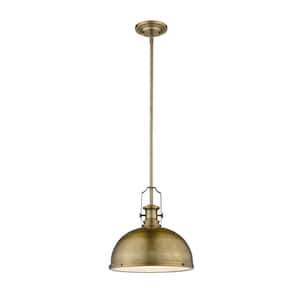 1-Light Heritage Brass Pendant with Heritage Brass Metal and Glass Shade