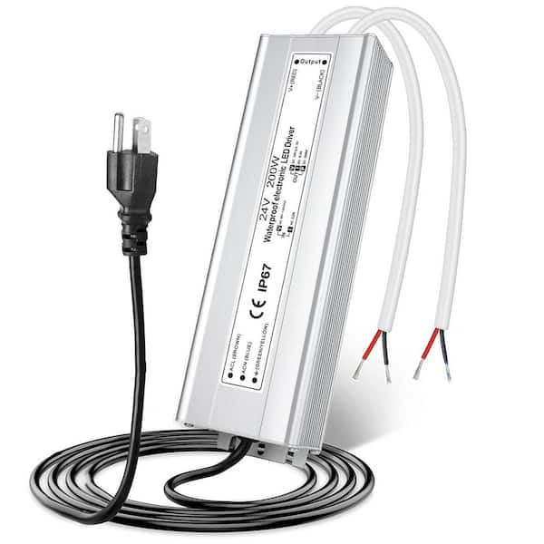 24V 200W LED Power Supply Waterproof IP67 Driver AC 110V to DC 24V Transformer 3-Prong Plug 3.3ft Cable