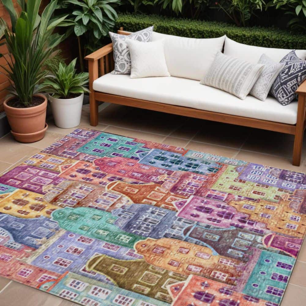 Red, Gold, Teal Blue 10 ft. x 14 ft. Woven Geometric Polyester Rectangle Indoor/Outdoor Area Rug price history on PriceWatchPro