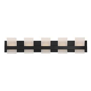 Cambridge 36.25 in. 5-Light Black Integrated LED Vanity Light Bar with Frosted White Acrylic Shade