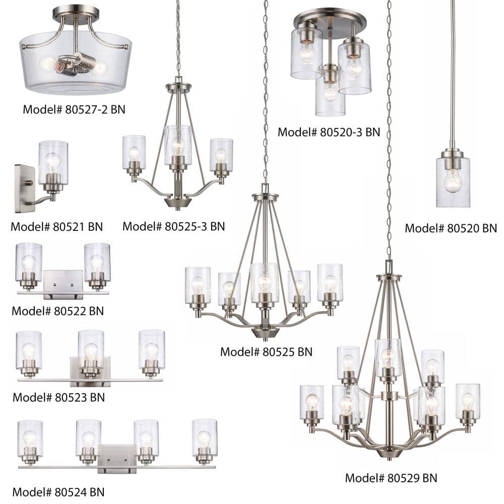 Simi Modern Brushed Nickel 9-Light Chandelier with Seeded Glass Shades