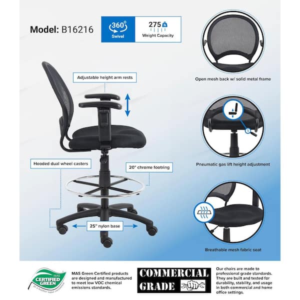 MAYKOOSH Black Flip-Top Ergonomic Mesh Drafting Swivel Desk Chair Lumbar  Support, Height Adjustable with Foot Ring 24860 - The Home Depot