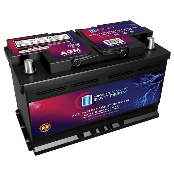 MM-H7 Start and Stop Car BCI Group Size 94R 12-Volt 80AH, 140RC, 850 CCA Rechargeable AGM Car Battery