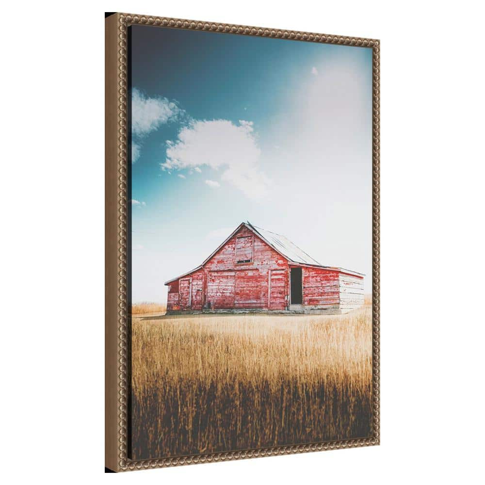 Rustic Red Barn Framed Canvas Print with Beaded Bronze Frame