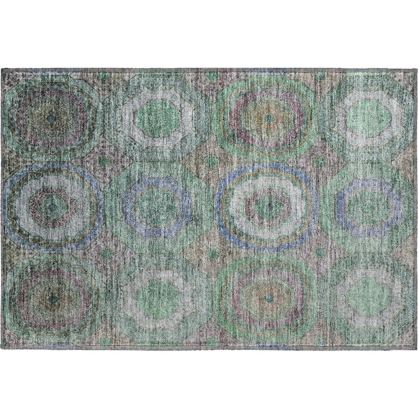 Mayfield Premium Machine Washable Abstract AMF2049 Green 2 ft. x 3 ft. Accent Rug