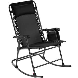 26in Foldable Outdoor Lounge Chair Zero Gravity Rocking Mesh Patio Recliner Chair with Headrest Pillow Black