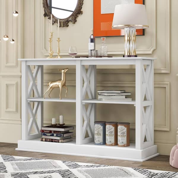 48 in. White Rectangular Solid Pine Wood Top Console Table Entryway Sofa  Side Table with 3 Storage Drawers 2 Shelves C96-CON-WHIT - The Home Depot