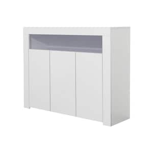 White MDF 51.2 in. Modern Buffet Sideboard Storage Cabinet with 3-Cabinets and LED Lights