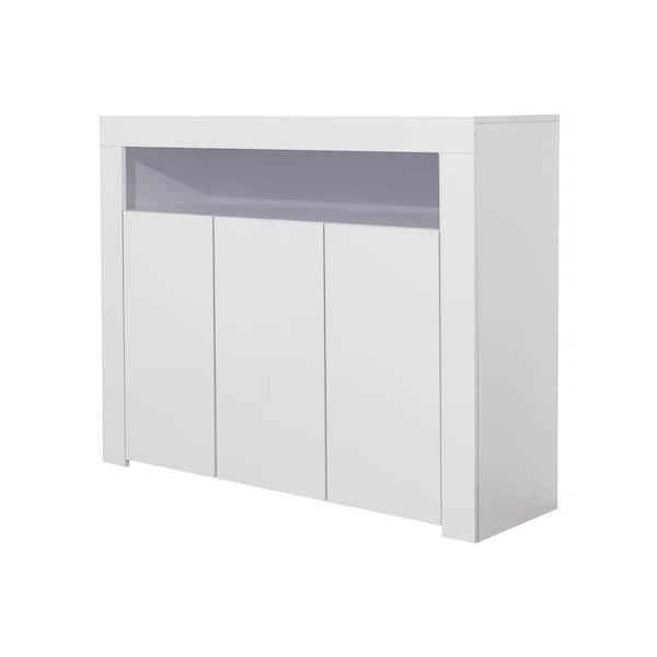 Unbranded White MDF 51.2 in. Modern Buffet Sideboard Storage Cabinet with 3-Cabinets and LED Lights