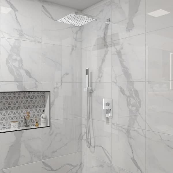 10 in. Wall Mounted Single Handle 2-Spray Dual Shower Faucet 2.5 GPM with Pressure Balance in Chrome