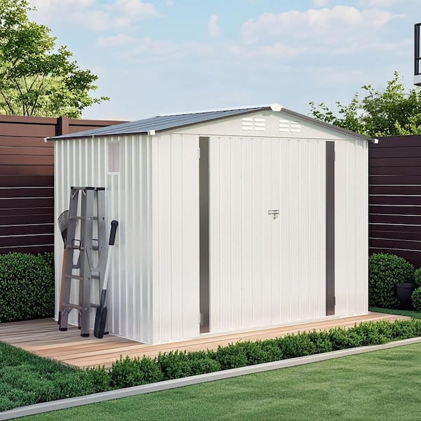 8X6FT (48 sq ft) Outdoor Gray Metal Storage Shed for Garden, Backyard, Patio, Sundries and Bike Storage