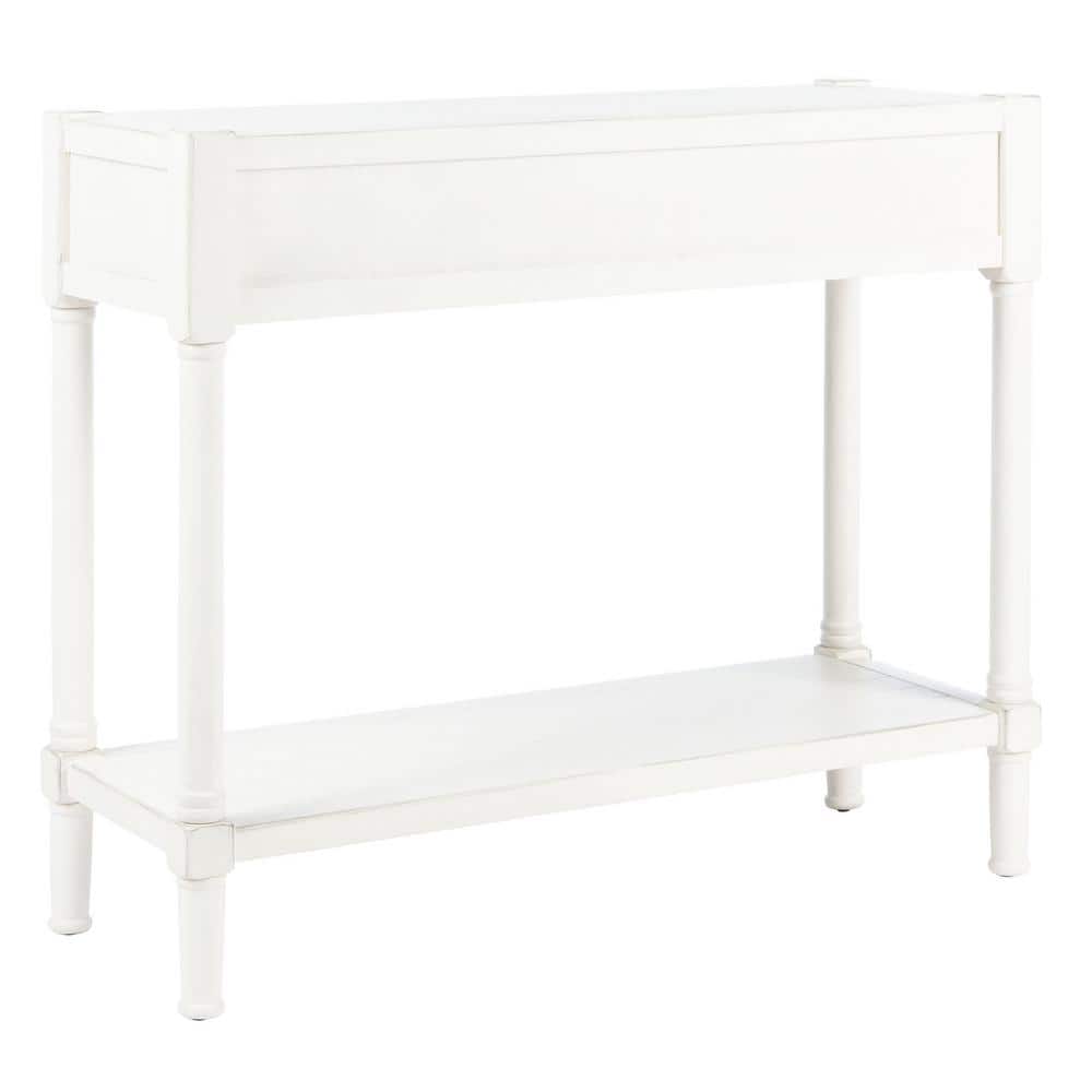 Elegant Distressed White Wood & Metal Console Table with Storage