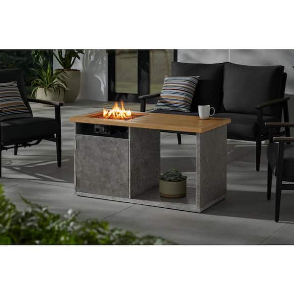 Hampton Bay Soho 22.05 in. W 45000 Btu Brown Steel Propane Outdoor Fire Pit Table with Lava Rocks