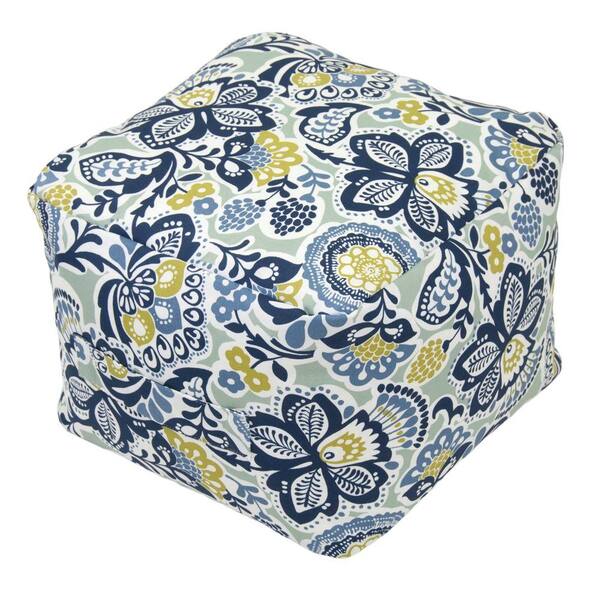 Hampton Bay Sarong Floral Square Outdoor Pouf Cushion with Handle