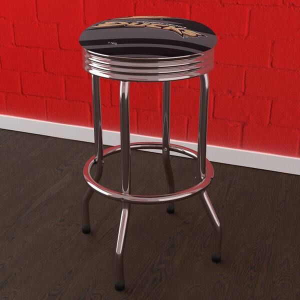 Anaheim Ducks Logo 29 in. Black Backless Metal Bar Stool with Vinyl