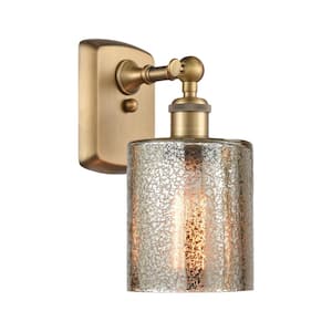 Cobbleskill 5 in. 1-Light Brushed Brass Wall Sconce with Mercury Glass Shade